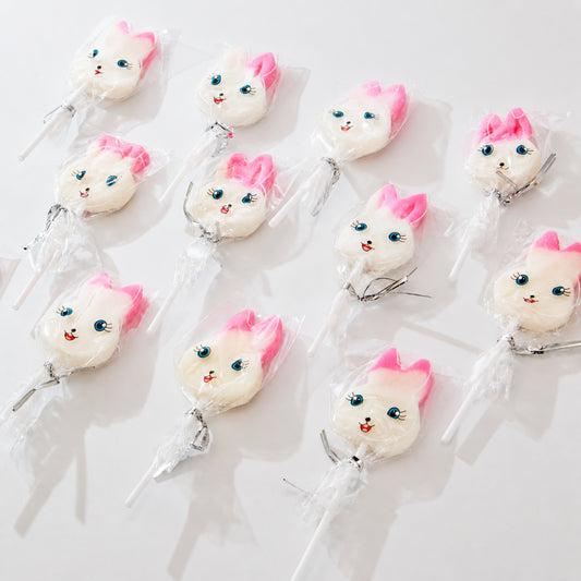 Pink-and-White Cat-Shaped Lollipops – Individually Wrapped
