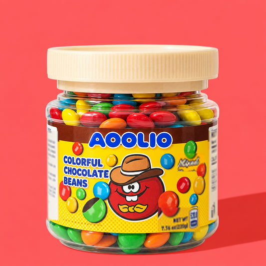 AOOLIO chocolate beans in a clear jar