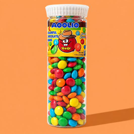 AOOLIO chocolate beans in a clear tall tube