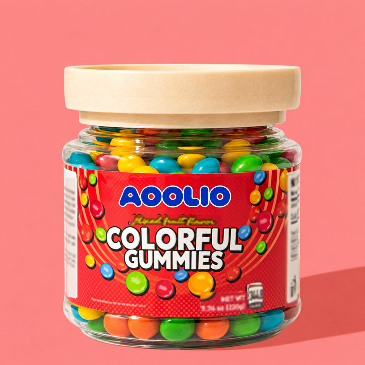 AOOLIO colorful gummies in a clear jar