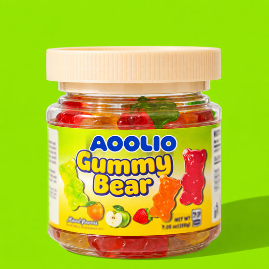 AOOLIO gummy bears in a clear jar