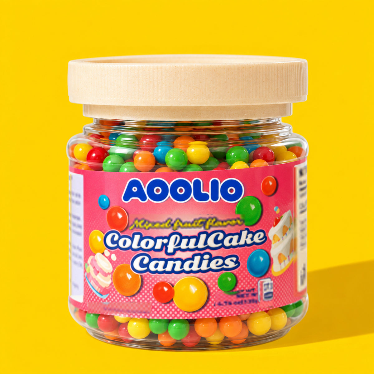 AOOLIO mini colorful candy balls in a clear jar
