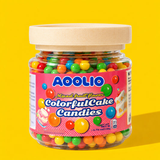 AOOLIO mini colorful candy balls in a clear jar