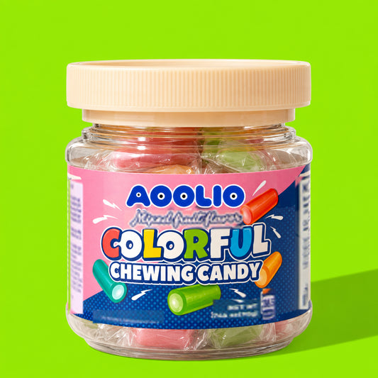 AOOLIO wrapped chewy candy in a clear jar