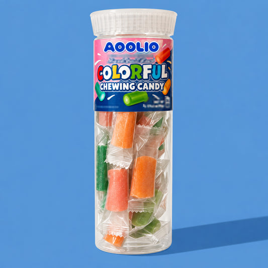 AOOLIO wrapped chewy candy in a clear tall tube