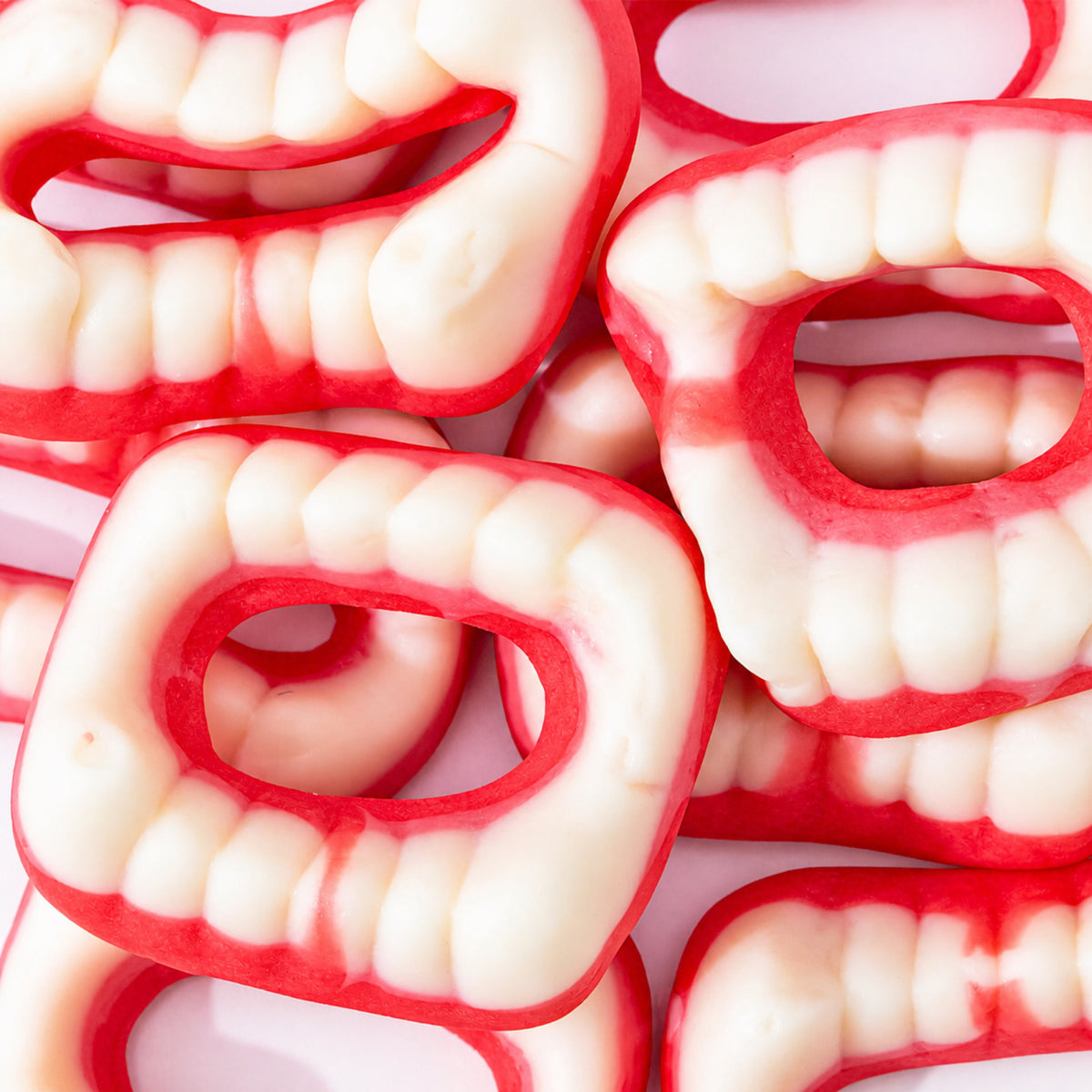 Custom Red & White Gummy Dentures – Bulk Pack